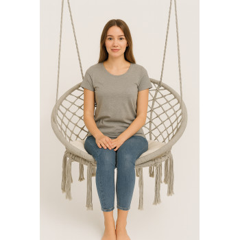 Підвісне крісло-гойдалка 80 см Плетена кругла гойдалка гніздо зі спинкою WCG + м’яка подушка Біла 
