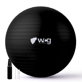 Мяч для фитнеса WCG Balance Pro 85 см Anti-Burst до 500 кг с насосом, фитбол для йоги, пилатеса и беременных, черный