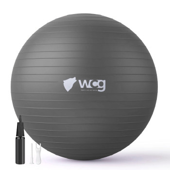 Мяч для фитнеса WCG Balance Pro 75 см Anti-Burst до 500 кг с насосом, фитбол для йоги, пилатеса и беременных, графитовый