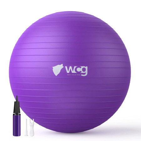 М’яч для фітнесу WCG Balance Pro 65 см Anti-Burst до 500 кг з насосом, фітбол для йоги, пілатесу та вагітних, фіолетовий 
