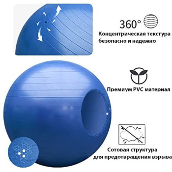 М'яч для фітнесу (фітбол) WCG 65 Anti-Burst 300кг Блакитний + насос