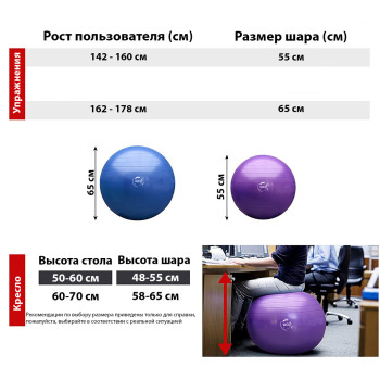 М'яч для фітнесу (фітбол) WCG 65 Anti-Burst 300кг Блакитний + насос