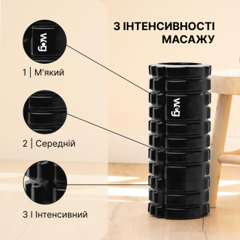 Масажний ролик WCG SPOR K1 Ролер 33 см чорний (валик + ролер-циліндр для йоги, масажу всього тіла: рук, ніг, спини, шиї)