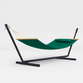 Стойка для гамака 50х50 + Гамак с планкой SOFT изумрудный XXL 200×140 двухместный WCG