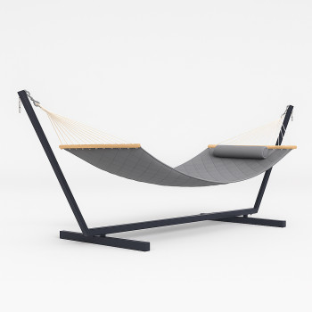 Стойка для гамака 50х50 + Гамак с планкой SOFT серый XXL 200×140 двухместный WCG