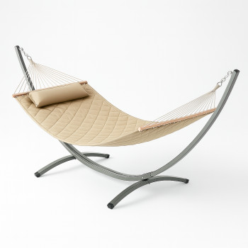 Стойка для гамака WCG + Гамак с планкой SOFT бежевый XXL 200×140 двухместный