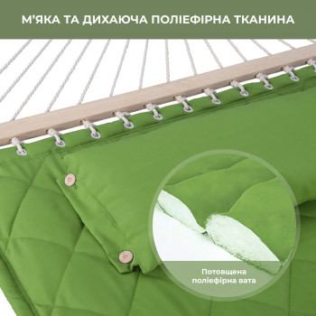 Стойка для гамака 50х50+ Гамак с планкой SOFT зеленый XXL 200×140 двухместный WCG