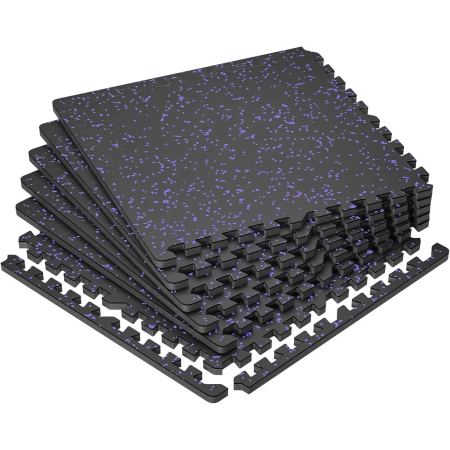Мат-пазли DualMat 60×60×2 см (чорний/фіолетові вкраплення) — комплект 6 шт 