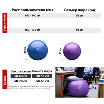 М'яч для фітнесу (фітбол) WCG 65 Anti-Burst 300кг Фіолетовий + насос