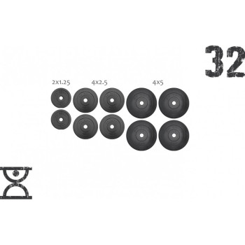 32 кг (4x5, 4х2.5, 2x1.25) дисків, покритих пластиком (31 мм)