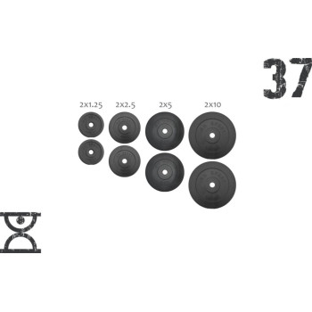37 кг (2х1.25, 2х2.5, 2x5 та 2x10) дисків, покритих пластиком (31 мм)