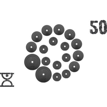 50 кг (2 по 10, 8 по 2,5, 8 по 1.25) дисків, покритих пластиком (31 мм)