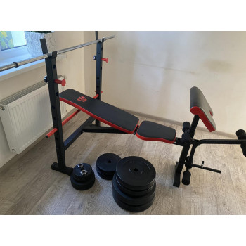 ТОП! Лавка для жиму ReadMeBlack + Штанга 83 кг, гриф W, гантелі RN-Sport