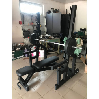 Професійна лава для жиму RN-Sport black  Black Rock + Стійки Black Rock + Набір металевих гумових дисків 120 кг