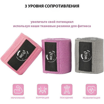 Гумка для фітнесу та спорту тканинна WCG SPORT Pro набір еспандер із 3х шт тканинних щільних гумок опору для фітнесу, тренувань, вправ + Чохол